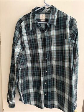 GAP Teal and Black Plaid Long-Sleeve Button-Down Shirt